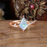 4 Prong Kite Cut 2 Carat Opal Promise Ring Nature Inspired Twisted Leaf Ring